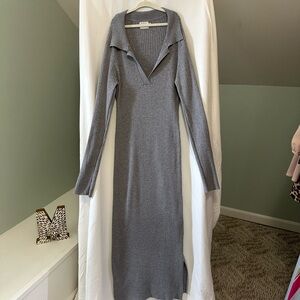 Dreamers by Debut Gray Ribbed Collard Knit Dress with small slit size M/L